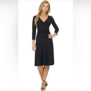 Rekucci Women's Slimming 3/4 Sleeve Fit-and-Flare Crossover Tummy Control Dress